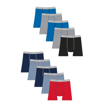 Hanes Ropa Interior para Niño y Niño Pequeño, Bóxers con Tecnología Comfort Flex y ComfortSoft, Paquetes Múltiples Disponibles Paquete de 10, Gris/Azul/Negro/Rojo - Paquete de 10, Pequeño