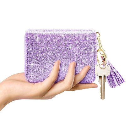 Coco Rossi Women's Small Credit Card Wallet RFID Glitter Cute Credit Card Holder Wallets for Women, A Glitter Purple, S, Travel Wallet