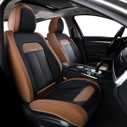 FLORICH Car Seat Covers Front Seats Only, Luxury Leather Seat Covers Universal Anti-Slip Driver Seat Cover, Automotive Vehicle Seat Covers fit for Trucks Vans SUVs Sedans (2 Packs, Coffee)