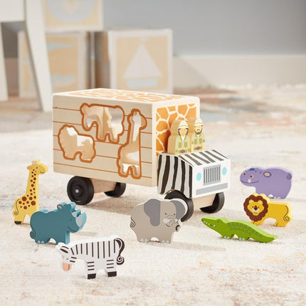 Melissa & Doug Camión de rescate de madera con clasificador de formas | Puzle de animales para niños pequeños, set de juego de aprendizaje temprano | Edad 2+
