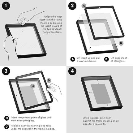 Americanflat 16x20 Picture Frame with Polished Front Cover - Set of 3 - Slide-In Photo Frame with Buildable Molding - Fusion Collection - Picture Frames for Wall Display - Black