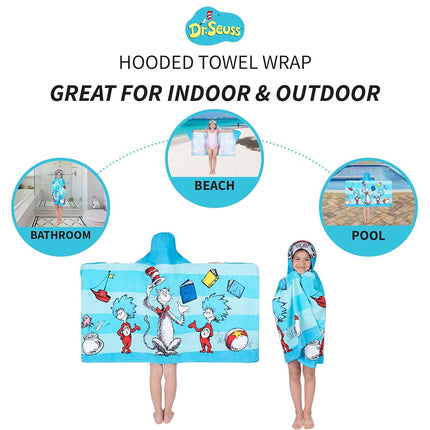 Drap de bain à capuche en coton éponge doux Franco Kids pour la plage et le bain, 61 cm x 127 cm, Dr Seuss Le Chat au chapeau