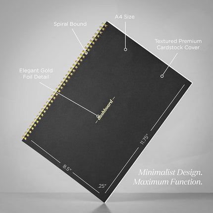 Ink+Volt Dashboard Spiral Deskpad | Undated Weekly Planner Notepad w/ 52 Undated Sheets, Premium Productivity Planner, Minimalist Weekly to do List for Work & Study | A4 Size, Black - Made in the USA