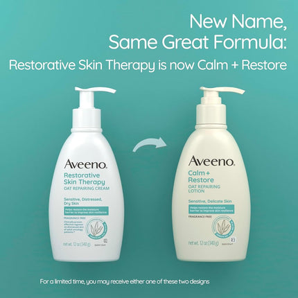 Aveeno Restorative Skin Therapy Moisturizing Oat Repairing Cream for Sensitive, Distressed, Dry Skin, with Prebiotic Oat & Aloe, Formulated without Parabens, Fragrance & Steroids, 12 oz