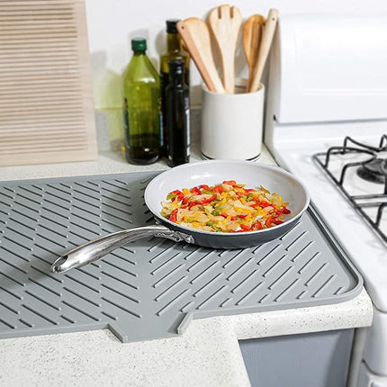 Luxet Silicone Dish Drying Mat with Built-in Drain Lip - Hygienic Drying Pad - Sturdy Compact Easy to Clean Tray Protects Surfaces Prevents Water Build Up - 23 X 17 (White)