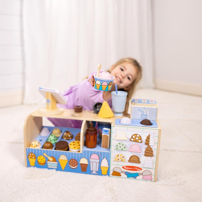 Melissa & Doug Wooden Cool Scoops Ice Creamer | Pretend Shop & Kitchen Role Play Toy for Kids | Age 3+ - FSC Certified