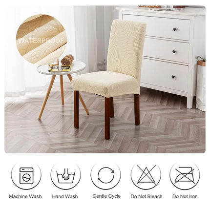 Genina 100% Waterproof Dining Chair Covers, Stretch Jacquard Chair Covers for Kitchen Parsons Chairs, Washable Chair Protectors for Dining Room Set of 6, Leaves-Beige