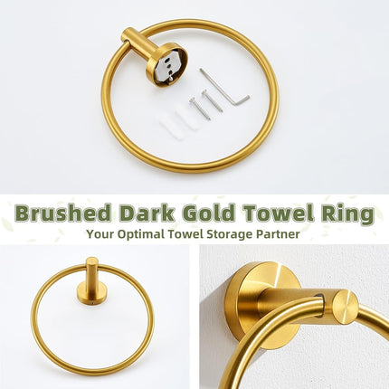 APLusee Hand Towel Ring Brushed Gold, SUS 304 Stainless Steel Round Towel Holder for Contemporary Bathroom Toilet Kitchen Storage, Wall Mounted
