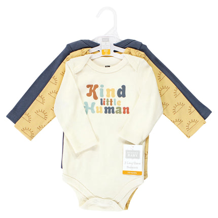Hudson Baby Unisex Baby Unisex Baby Cotton Long-sleeve Bodysuits, Kind Human, 6-9 Months, Kind Human 3 Pack, 6-9 Months