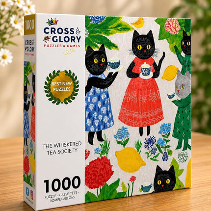 Cross & Glory - The Whiskered Tea Society - 1000 Piece Jigsaw Puzzle for Adults | Whimsical Cat Puzzle | Charming Garden Tea Party Scene