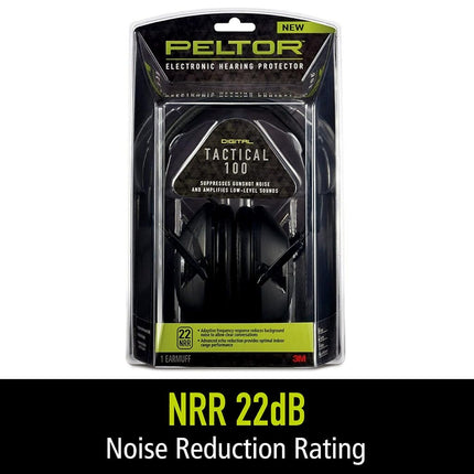 3M Safety TAC100-OTH Black Peltor Sport Tactical 100 Electronic Hearing Protector, Ear Protection, NRR 22 Db, Ideal for Shooting and Hunting