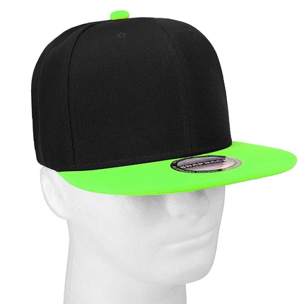 Classic Snapback Hat Cap Hip Hop Style Flat Bill Blank Solid Color Adjustable Size, 1pc Black/Green, One size