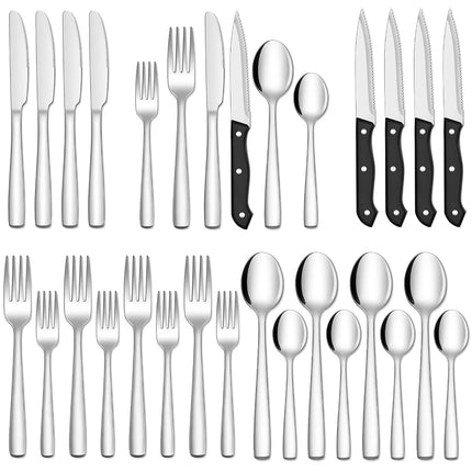 Hiware 24-Piece Silverware Set with Steak Knives, 