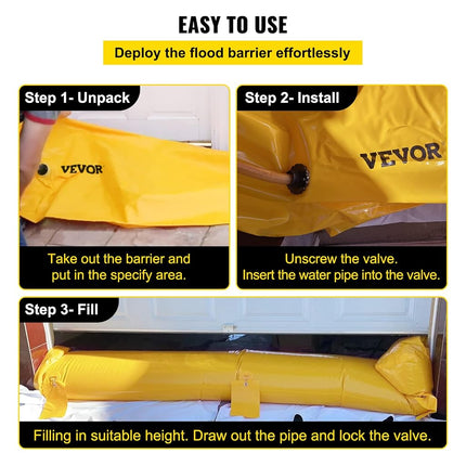 VEVOR Flood Barrier, 24 ft Length x 6 in Height Sandbag Alternative, Water Barrier for Flooding with Great Waterproof Effect, Reusable PVC Water Diversion Tubes, Flood Barriers for Home, Door, Garage