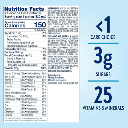 Glucerna Protein Smart Boisson nutritionnelle, Boisson protéinée pour diabétiques, Gestion de la glycémie, 30g de protéines, 150 calories, Chocolat, Carton de 11 oz liq., Paquet de 12