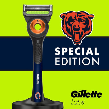 Gillette Labs Special NFL Bears Edition Shaving Razor for Men - 1 Handle, 4 Razor Blade Refills & Magnetic Stand, Perfect for Game Day Grooming, GilletteLabs with Exfoliating Bar