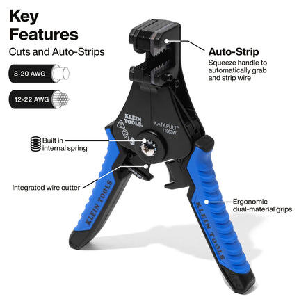 Klein Tools 11063W Wire Cutter/Wire Stripper, Heavy Duty Automatic Wire Stripper Tool for 8-20 AWG Solid and 10-22 AWG Stranded Electrical Wire