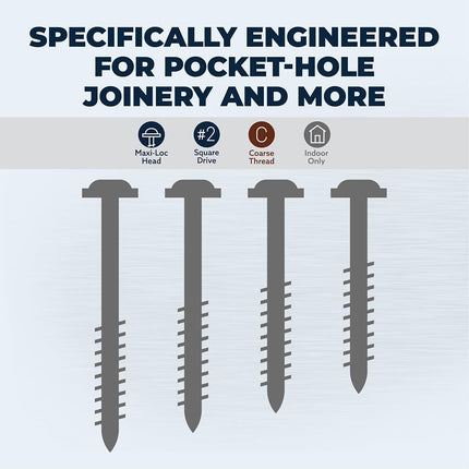 Kreg SML-C125S5-100 Stainless Steel Pocket-Hole Screws, 1 1/4 Inch, #8 Coarse Thread, Maxi-Loc Head, (100 Count)