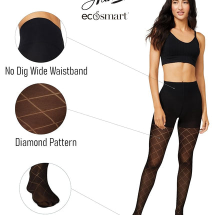 Collant Hanes EcoSmart Diamond Outline avec haut gainant, 20 den, noir, XXL pour femme