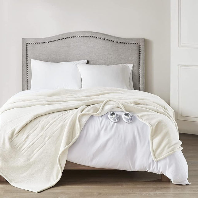 Serta Heated Blanket - Reversible Fleece to Sherpa Electric Blanket, Fast Heating, Auto Shut Off Timer, Multi Heat Setting, ETL Certified, Machine Washable, Ivory King 90"x 100"