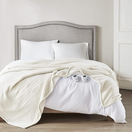 Couverture chauffante électrique réversible polaire et sherpa Serta, chauffe rapide, minuterie d'arrêt automatique, plusieurs réglages de chaleur, certifiée ETL, lavable en machine, grand lit 90"x 84", ivoire