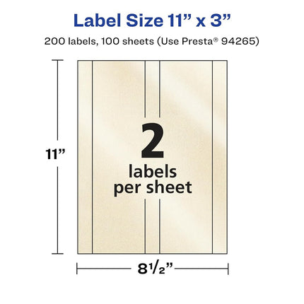 Avery Pearlized Ivory Rectangle Labels, 11" x 3", 200 Pearlized Ivory Labels, Laser/Inkjet Printable Labels