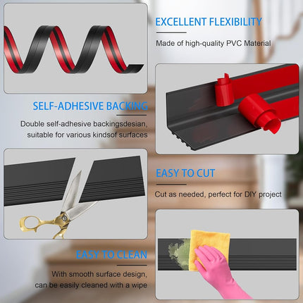 Vinyl Stair Nosing, Stair Edge Trim, Stair Edge Protector, Non-Slip Self Adhesive Stair Edge Protector Suitable for Indoor/Outdoor Stairs, Easy to Install, Non-Slip and Waterproof (Black, 40FT)