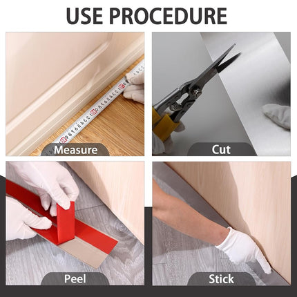Stainless Steel Kick Plate, Peel and Stick Kickplate Base Cover, Baseboard Molding Trim for Wall, Door, Kitchen Cupboard, Dishwasher Toe - Anti-Scratch Protection (9.8ft x 3.9in, Brushed Black)