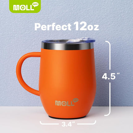 Mollcity 12 oz Tumbler with Handle and Straw-Stainless Steel Double Wall Vacuum Insulated Tumbler Cup with Lid-Reusable Metal Travel Cup Leak Proof and BPA Free (Teal-Orange)
