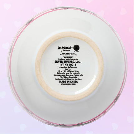 Silver Buffalo Hello Kitty and Friends Kuromi Skulls and Stars Ceramic Ramen Noodle Rice Bowl with Chopsticks, Microwave Safe, 20 Ounces