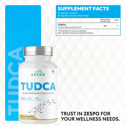 Zespo TUDCA Supplement 500mg – 90 Capsules Premium Quality Tauroursodeoxycholic Acid Formula