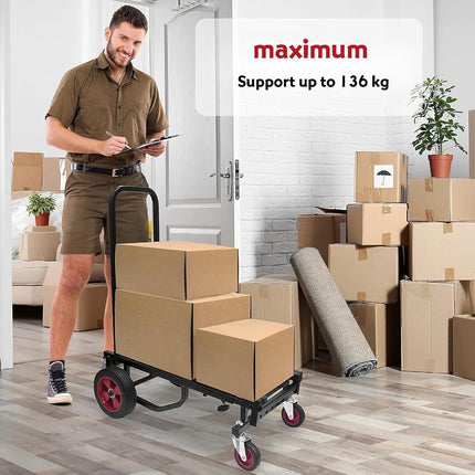 Pyle Heavy Duty Folding Equipment Trolley – 8-in-1 Convertible Hand Truck, Dolly & Platform Cart for Gear & Equipment Transport, Adjustable 64cm to 102cm