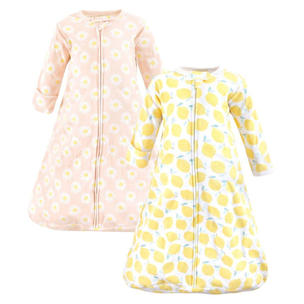 Hudson Baby BabyCotton Long-Sleeve Wearable Sleeping Bag, Sack, Blanket, Lemon Daisy Long Sleeve, 18-24 Months