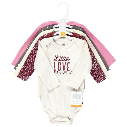 Lot de 5 bodys unisexe bébé Hudson Baby en coton à manches longues, motif petites fleurs d'amour, nouveau-né