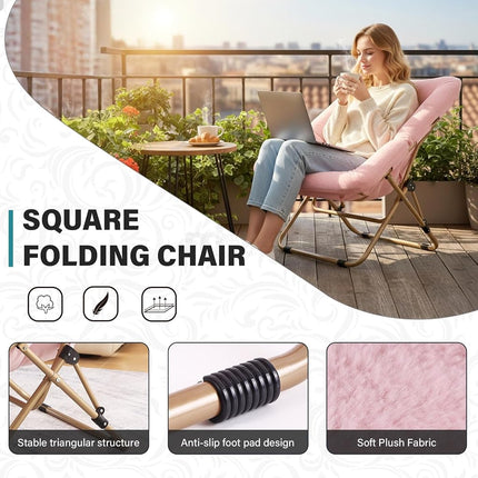 Tiita Comfy Saucer Chair, Soft Faux Fur Oversized Folding Accent Chair,Pink