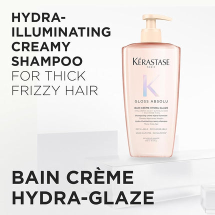Kérastase Gloss Absolu Bain Crème Shampoo, Deeply Nourishes And Delivers A Glossy Finish, With Hyaluronic Acid, For Thick Hair Prone To Frizz, Refill 500 ml