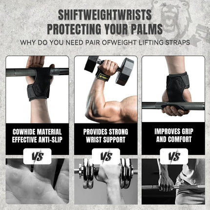 MANUEKLEAR Weightlifting Wrist Straps with Cushion Wrist Loop,Leather Weight Lifting Wrist Straps for Deadlifts, Powerlifting, Heavy Shrug for Men/Women (Black)