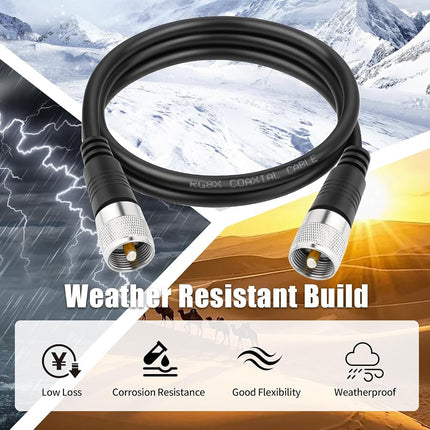 RFAdapter CB Coax Cable, RG8x Coaxial Cable 3ft, UHF PL259 Male to Male Low Loss CB Antenna Cables, 50 Ohm for HAM Radio, Antenna Analyzer, Dummy Load, SWR Meter