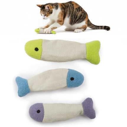 SmartyKat (paquete de 3) juguetes de pescado crujientes con hierba gatera para gatos - multicolor, paquete de 3