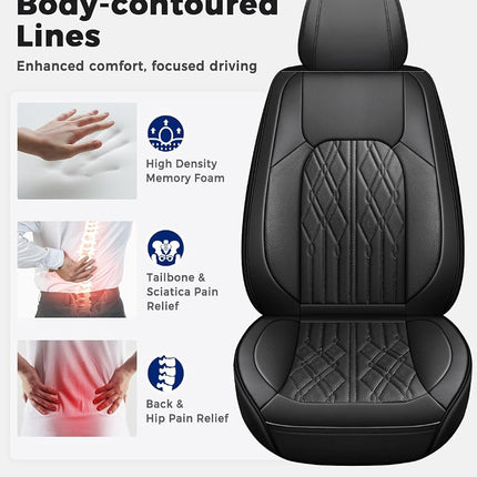 Huidasource Car Seat Covers Full Set, Leather Vehicle Cushion Covers, Universal Fit for Most Car Sedan SUV Pickup Truck, Fit Acura Honda City Nissan Altima Mazda Hyundai Audi A3 A4(Full Set/Black)