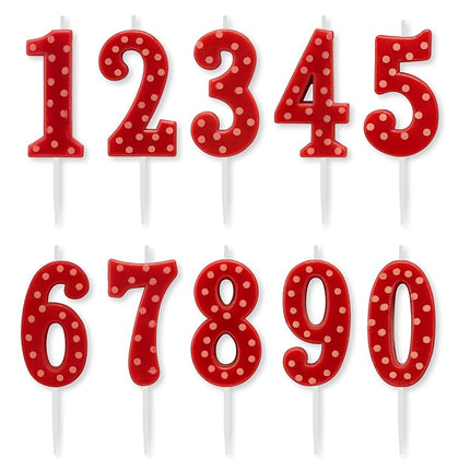 Lot de bougies d'anniversaire Papyrus Premium, à pois rouges (chiffres de 0 à 9, 10 pièces)