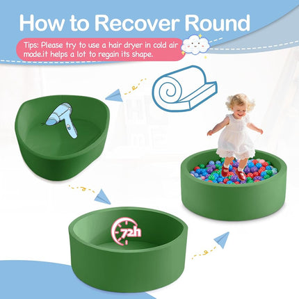 Aunekiv Baby Ball Pit, Round Soft Foam Ball Pit for Toddlers, Indoor Outdoor Small Kids Ball Pool, 90x30cm, Balls Not Included, Green