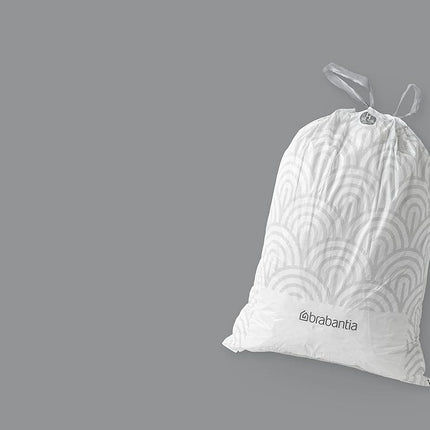 Brabantia 138782 PerfectFit Bin Liners Multipack (Size H/50-60 Litre) Thick Plastic Trash Bags with Tie Tape Drawstring Handles (120 Bags), White