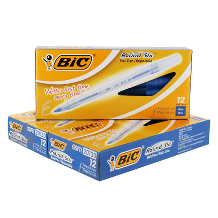 BIC Round Stic Ball Pen, Fine Point, 0.8 mm, Blue 