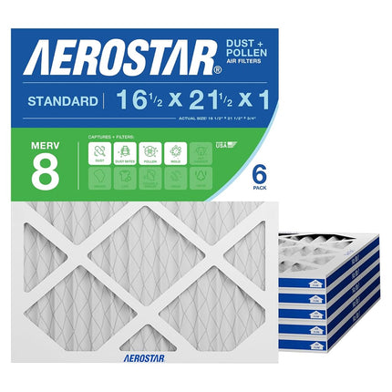 Aerostar 16 1/2x21 1/2x1 MERV 8 Pleated Air Filter, Pleated (Pack of 6)