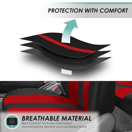 FH GROUP Car Seat Covers Full Set Red Cloth - Universal Fit, Automotive Seat Covers, Low Back Front Seat Covers, Airbag Compatible, Split Bench Rear Seat, Car Seat Cover for SUV, Sedan, Van