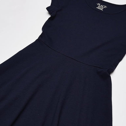 Robe plissée unie à manches courtes en tricot The Children's Place pour filles, Tidal Single, Small Plus