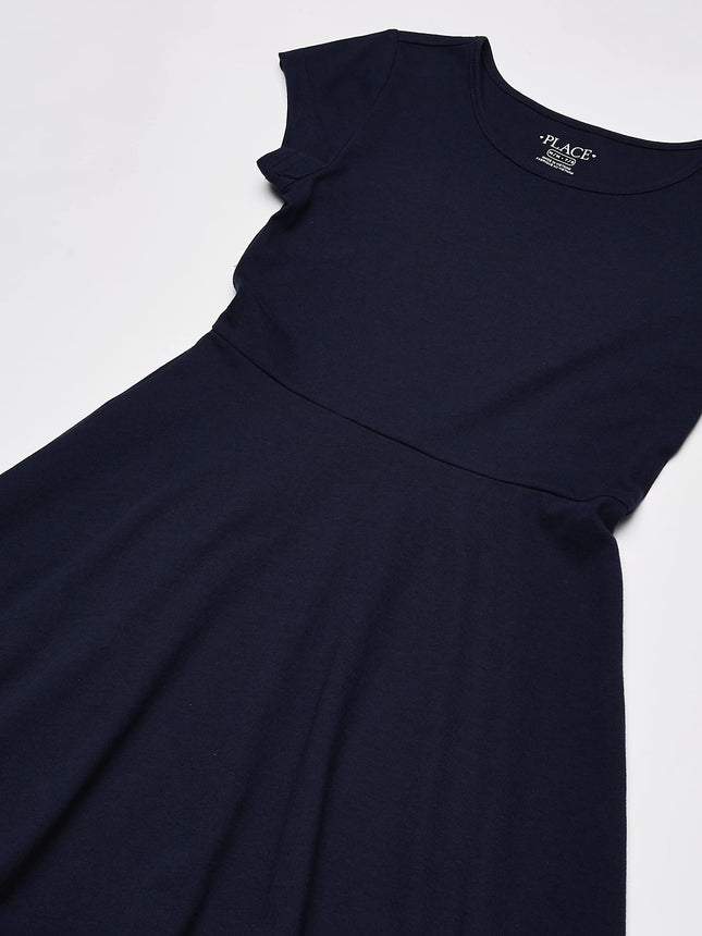 The Children's Place Girls Short Sleeve Basic Skater Dress, Tidal Single, X-Large