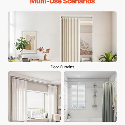 VEVOR Shower Curtain Rod, 28-76 Inches, 1 Inch Diameter Adjustable Spring Tension Stainless Steel Telescoping Rod with Holders, No Drilling Non-Slip for Bathroom, Closet, Window, Room Divider, Silver