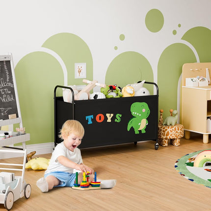 GRANNY SAYS Toy Chest with Wheels, 135L Extra Large Toy Storage Organiser, Metal Toybox Dinosaur, Toys Storage Box for Kids, Baby Toy Bin for Children Nursery Play Room Organizing Plush Toys, Black